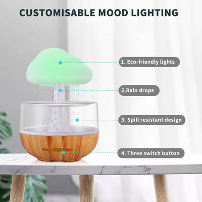 Weljoy Zen Rain Cloud Night Light Aromatherapy Essential Oil Diffuser Micro Humidifier Desk Fountain Bedside Sleeping Relaxation Mood Water Drop Sound White