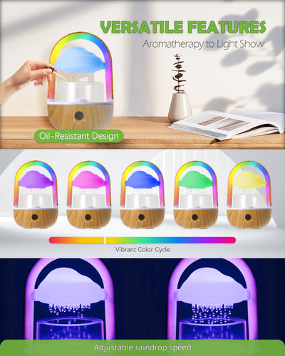 Aromatherapy Essential Oil Diffuser Rainbow Rain Cloud Humidifier Water Drip Mushroom Diffuser with Running Lights Rain Sounds for Sleeping-Aromatherapy Fountain&Night Light (Cloud)