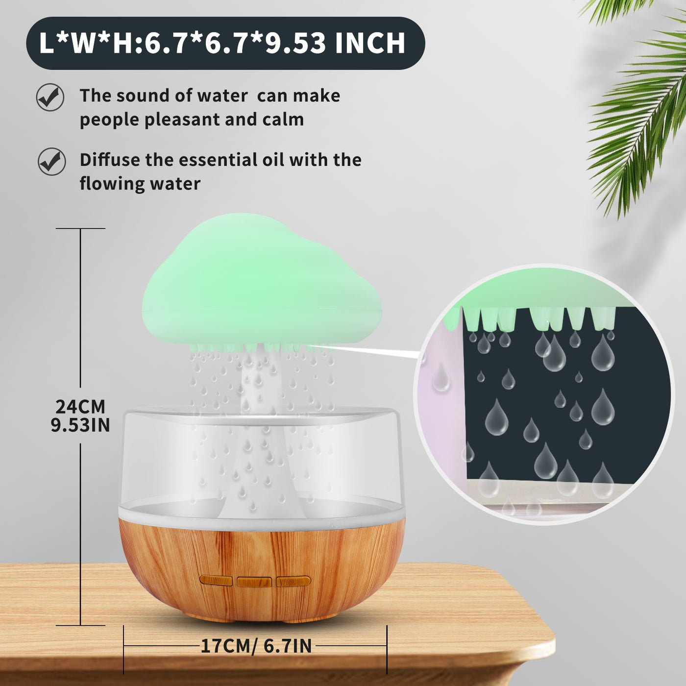 Weljoy Zen Rain Cloud Night Light Aromatherapy Essential Oil Diffuser Micro Humidifier Desk Fountain Bedside Sleeping Relaxation Mood Water Drop Sound White