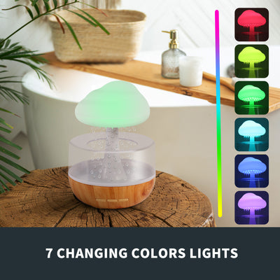 Weljoy Zen Rain Cloud Night Light Aromatherapy Essential Oil Diffuser Micro Humidifier Desk Fountain Bedside Sleeping Relaxation Mood Water Drop Sound White