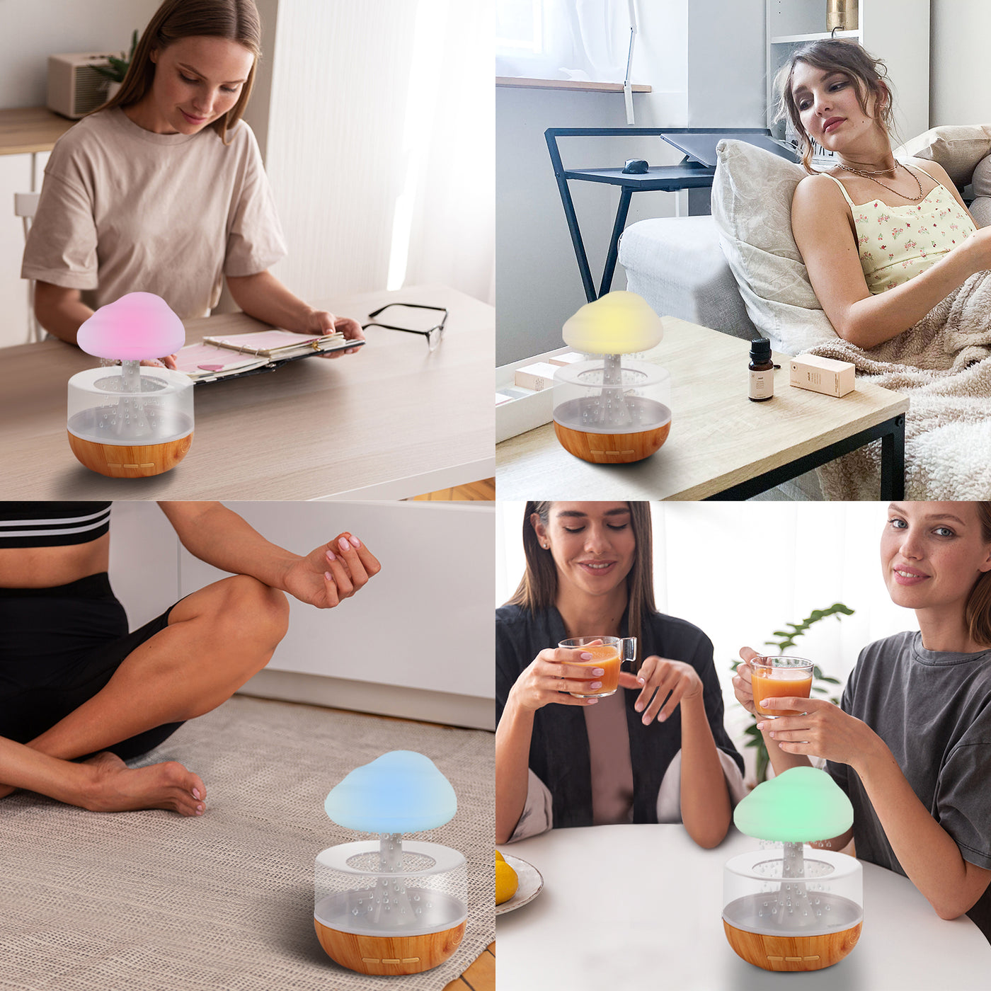 Weljoy Zen Rain Cloud Night Light Aromatherapy Essential Oil Diffuser Micro Humidifier Desk Fountain Bedside Sleeping Relaxation Mood Water Drop Sound White