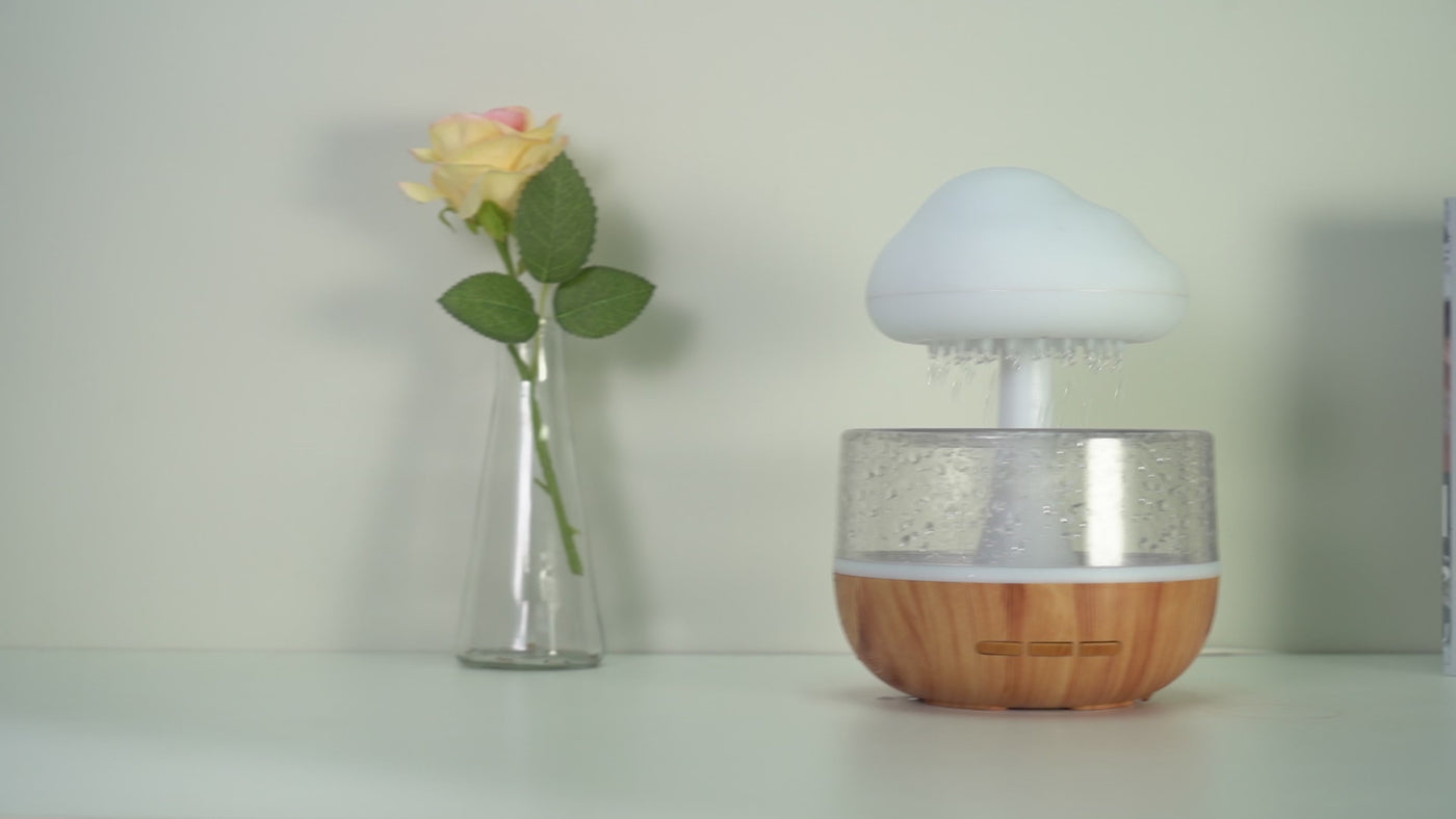 Weljoy Zen Rain Cloud Night Light Aromatherapy Essential Oil Diffuser Micro Humidifier Desk Fountain Bedside Sleeping Relaxation Mood Water Drop Sound White